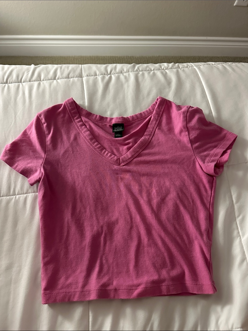 wild fable Hot Pink V-Neck Cropped Tee